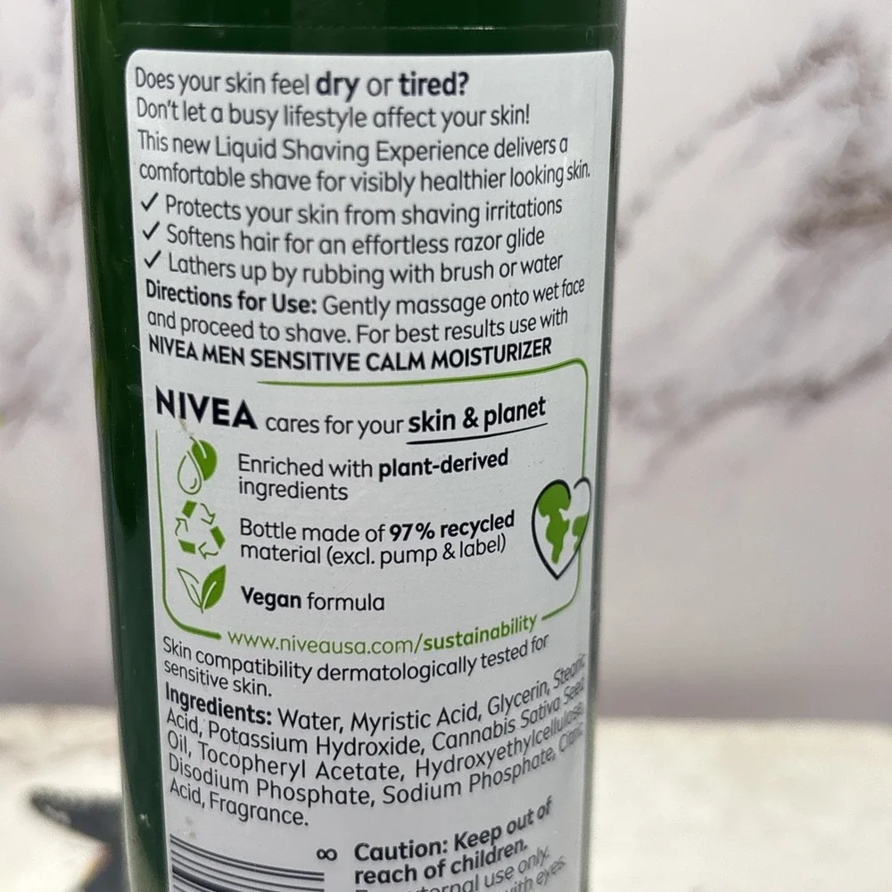 Nivea Men Sensitive Calm Liquid Shaving Cream Pump Bottle 6.8 FL OZ - New